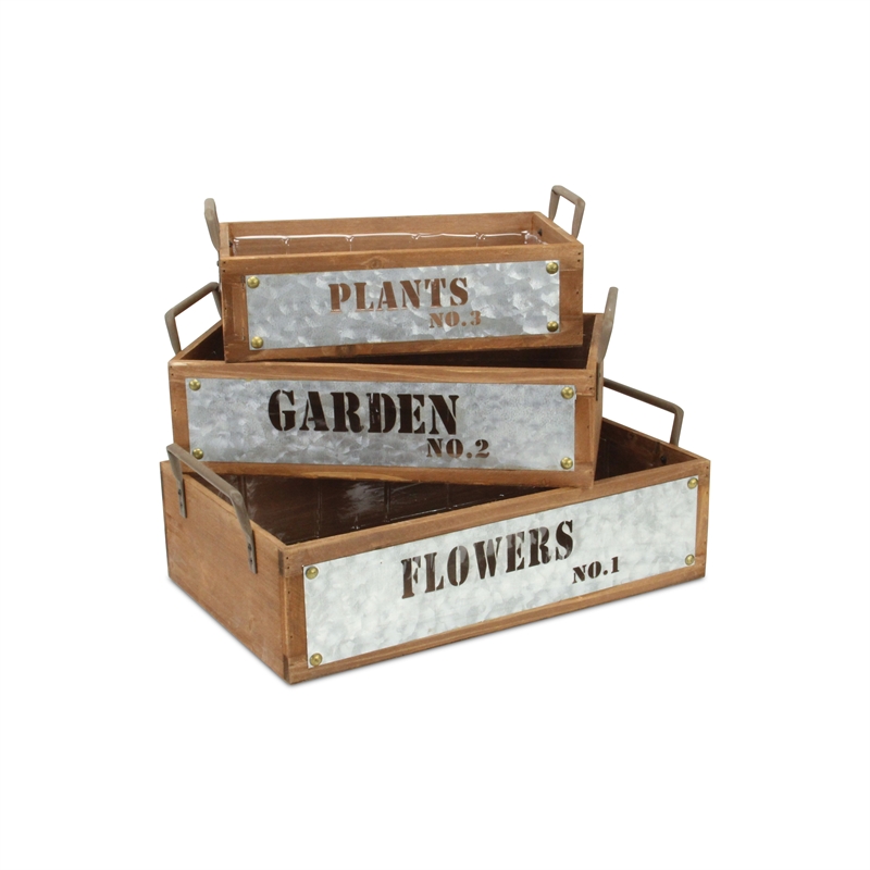 Quillen Set of 3 Garden Themed Wood Crates