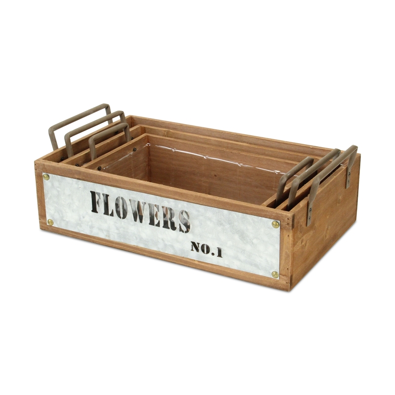 Quillen Set of 3 Garden Themed Wood Crates