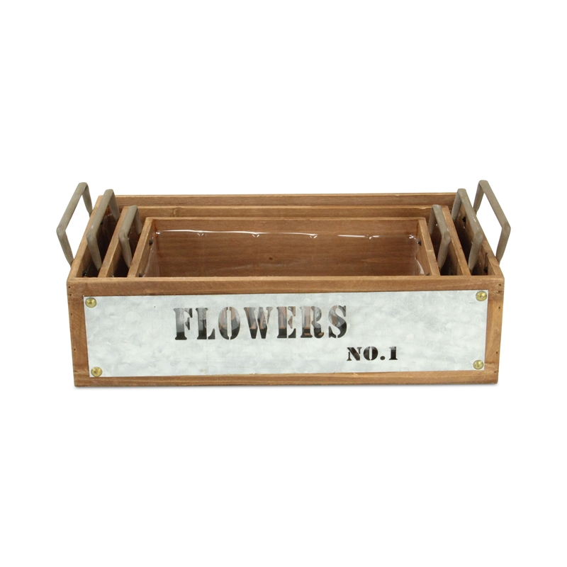 Quillen Set of 3 Garden Themed Wood Crates