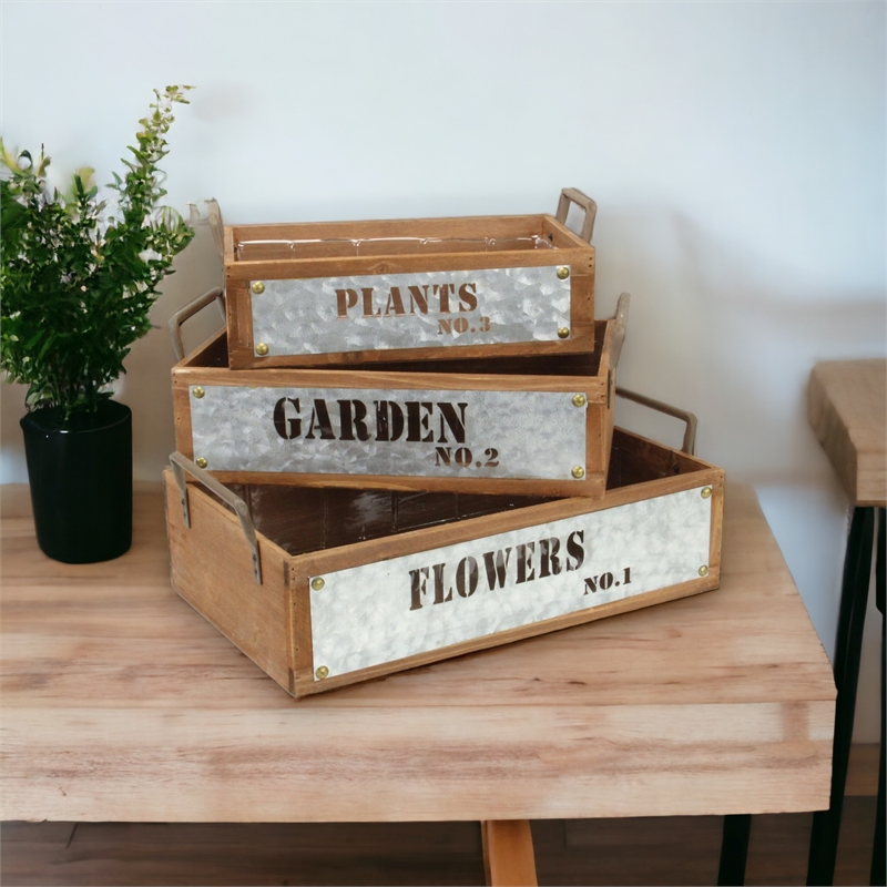 Quillen Set of 3 Garden Themed Wood Crates