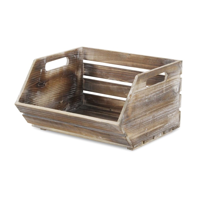 Thero Slatted Wooden Stackable Storage Crate - Brown