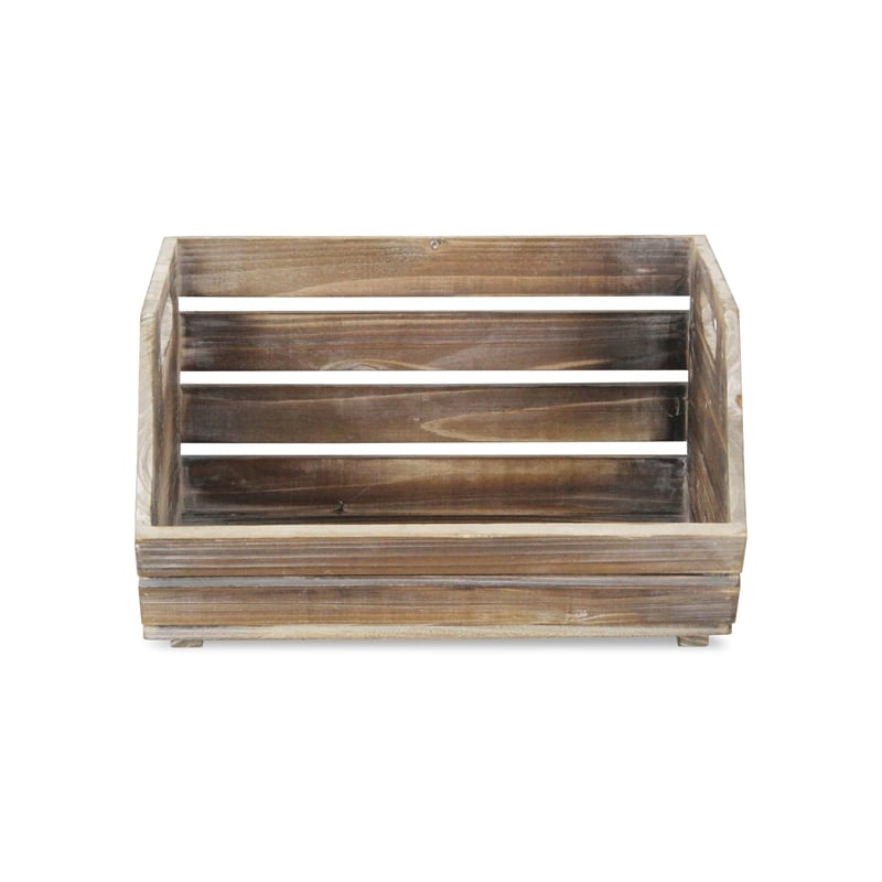 Thero Slatted Wooden Stackable Storage Crate - Brown
