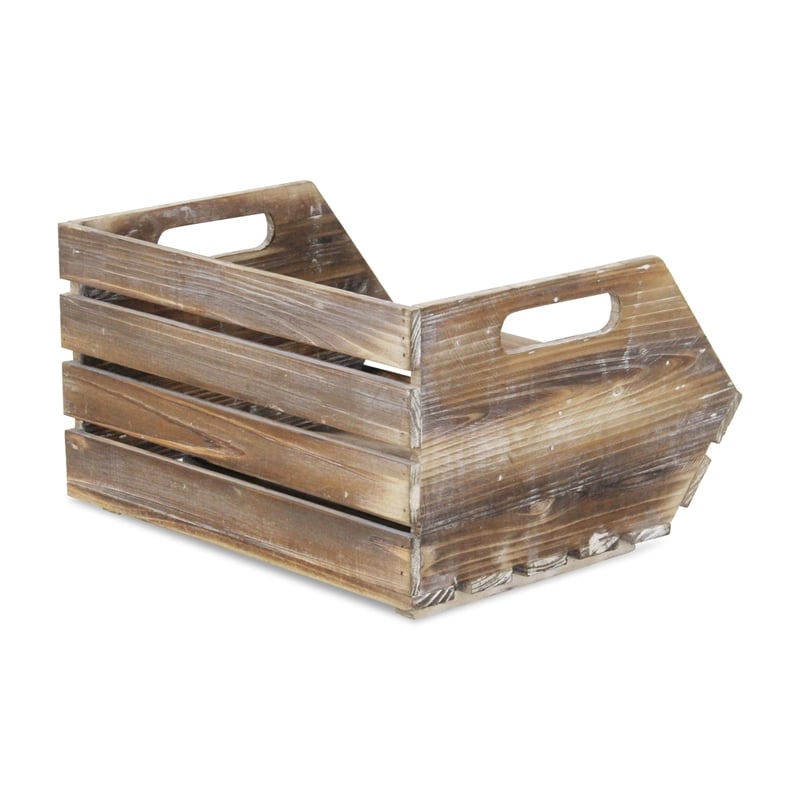 Thero Slatted Wooden Stackable Storage Crate - Brown