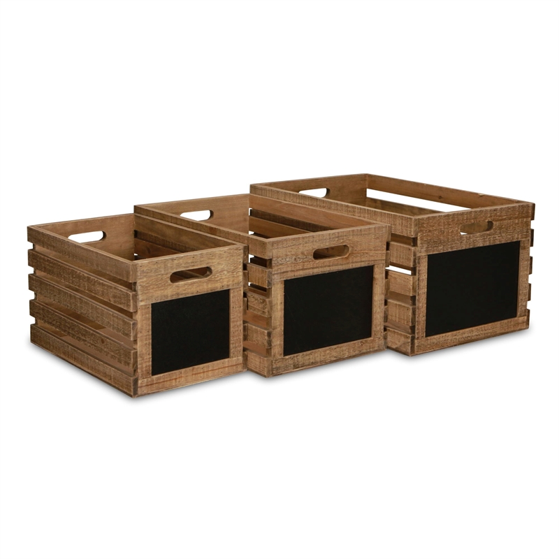 Maelis Set of 3 Wood Slat Crates with Chalkboard