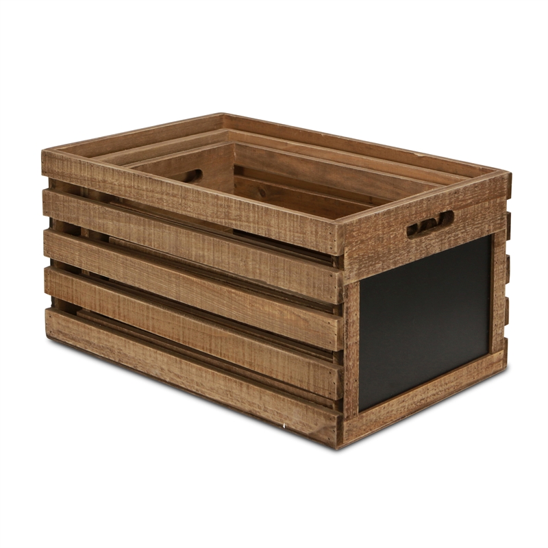 Maelis Set of 3 Wood Slat Crates with Chalkboard