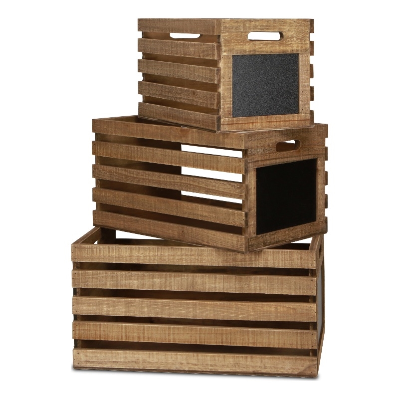 Maelis Set of 3 Wood Slat Crates with Chalkboard