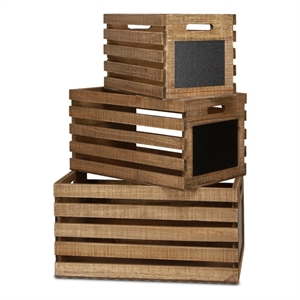 Maelis Set of 3 Wood Slat Crates with Chalkboard