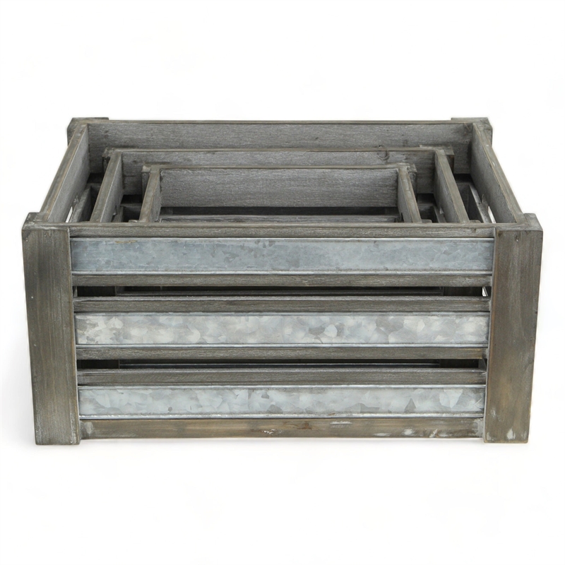 Eudora Set of 3 Metal Accented Gray Crates