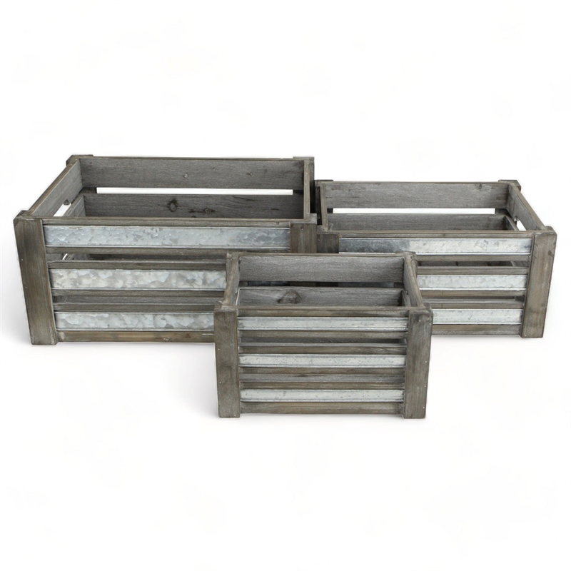 Eudora Set of 3 Metal Accented Gray Crates