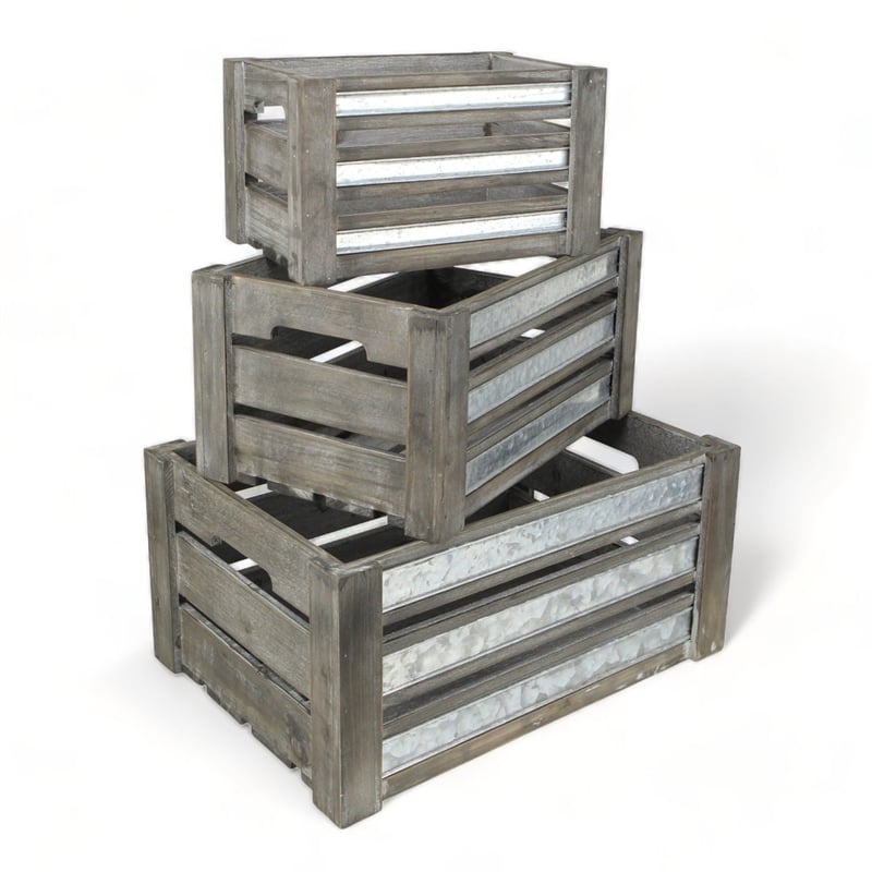 Eudora Set of 3 Metal Accented Gray Crates