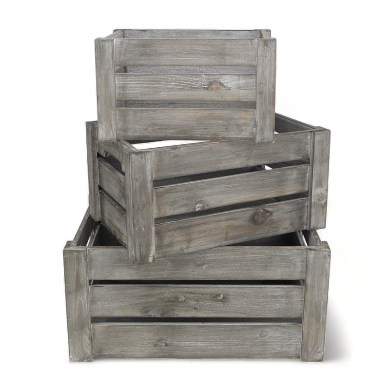 Eudora Set of 3 Metal Accented Gray Crates