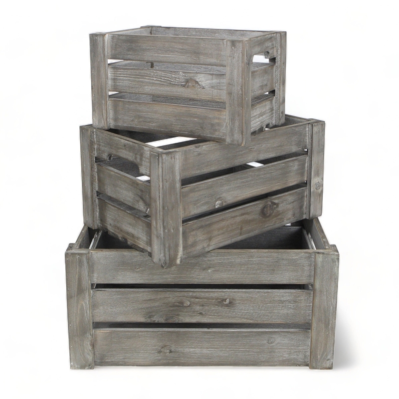 Eudora Set of 3 Metal Accented Gray Crates