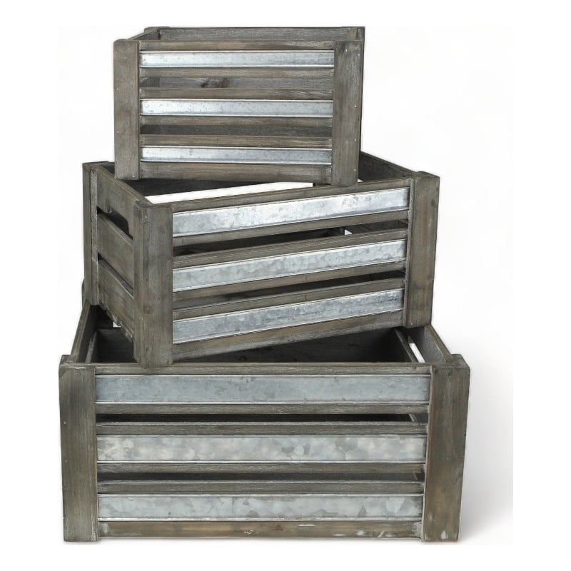 Eudora Set of 3 Metal Accented Gray Crates