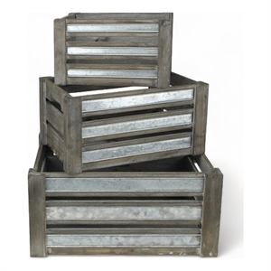 Eudora Set of 3 Metal Accented Gray Crates