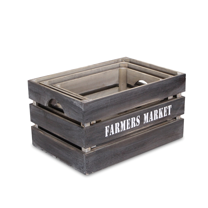 Isolde Set of 3 Wood Crates - Farmers Market