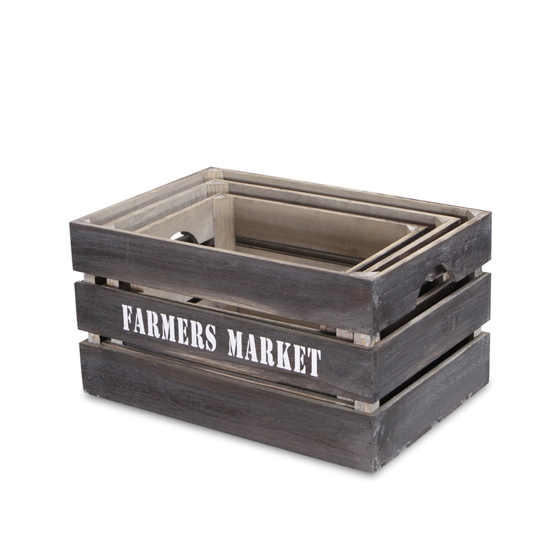 Isolde Set of 3 Wood Crates - Farmers Market