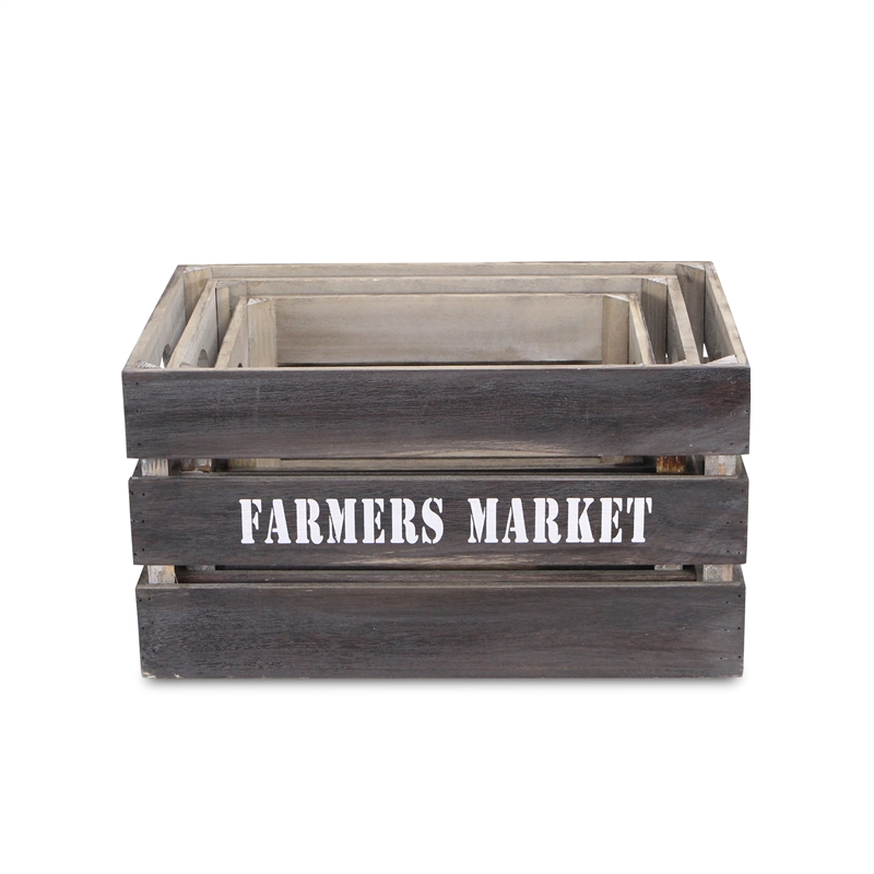 Isolde Set of 3 Wood Crates - Farmers Market