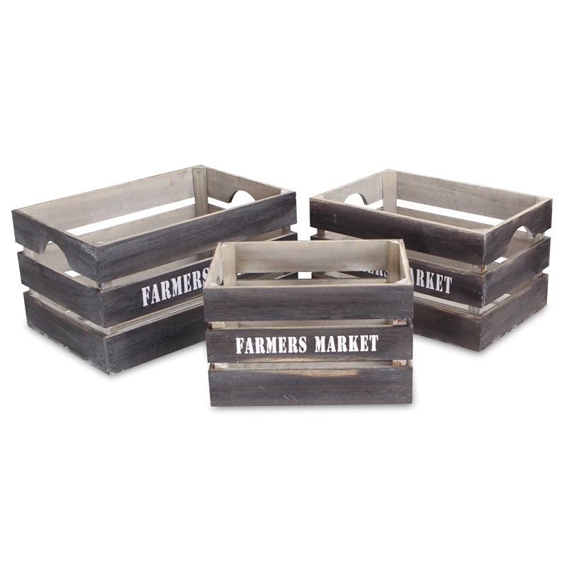 Isolde Set of 3 Wood Crates - Farmers Market