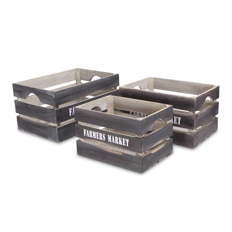 Isolde Set of 3 Wood Crates - Farmers Market