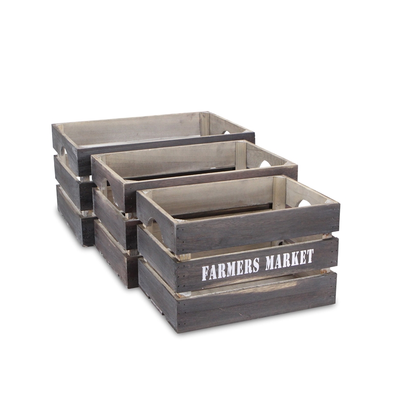 Isolde Set of 3 Wood Crates - Farmers Market