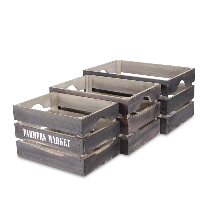 Isolde Set of 3 Wood Crates - Farmers Market
