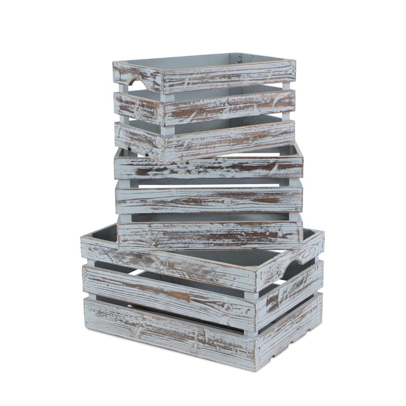 Isolde Set of 3 Wooden Crates - Gray Wash