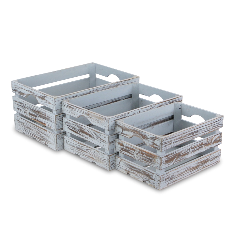Isolde Set of 3 Wooden Crates - Gray Wash