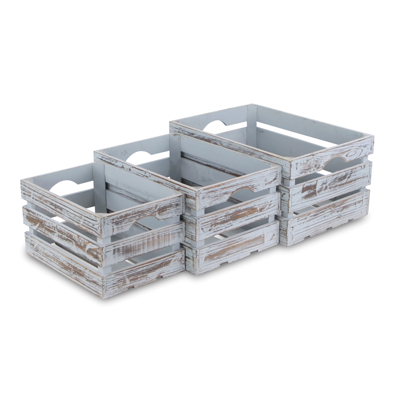 Isolde Set of 3 Wooden Crates - Gray Wash