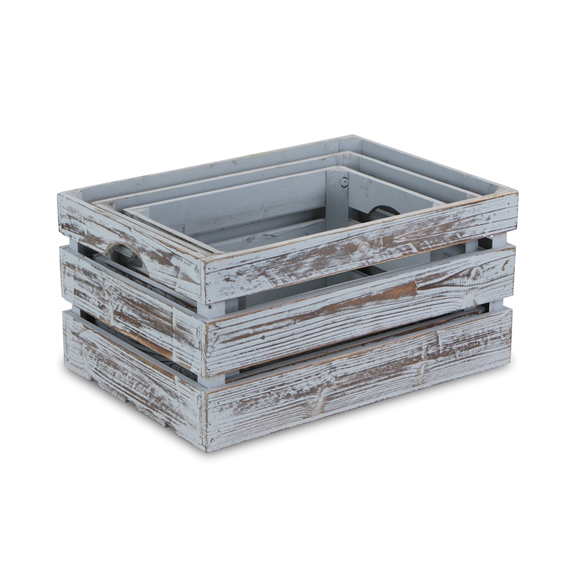 Isolde Set of 3 Wooden Crates - Gray Wash
