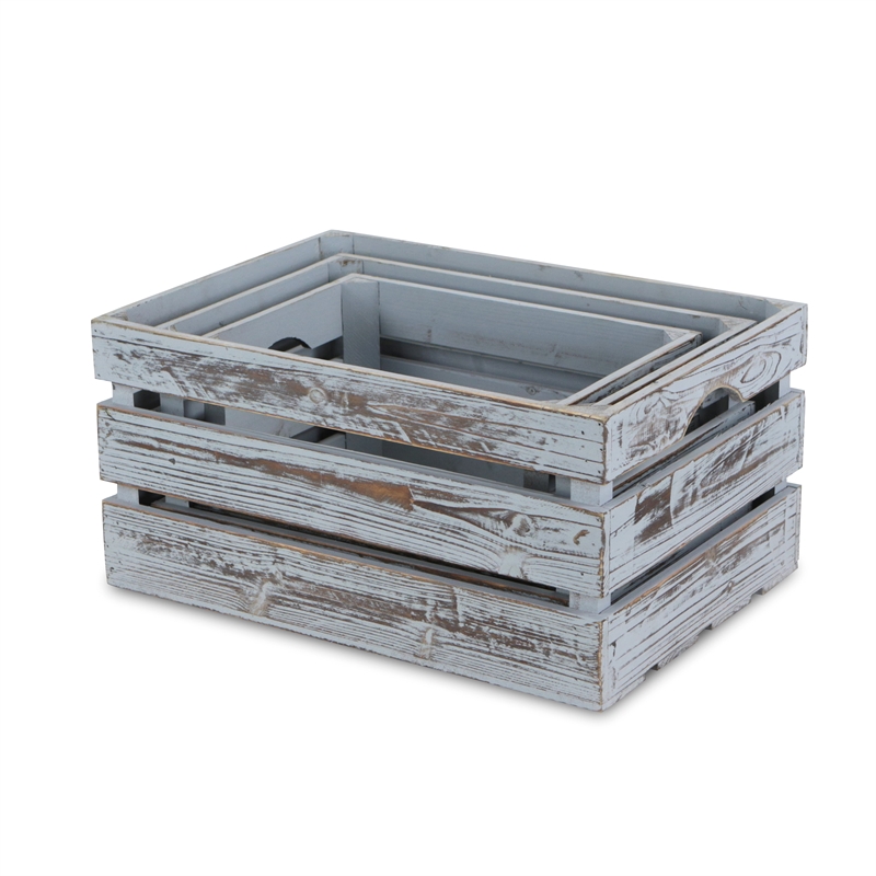 Isolde Set of 3 Wooden Crates - Gray Wash