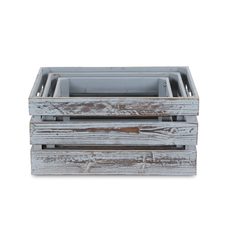 Isolde Set of 3 Wooden Crates - Gray Wash