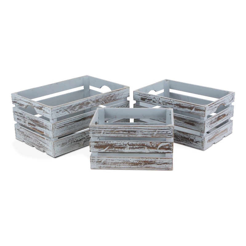 Isolde Set of 3 Wooden Crates - Gray Wash