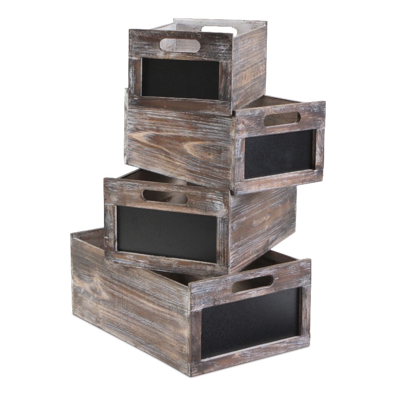 Cyprian Set of 4 Wood Crates with Chalkboard