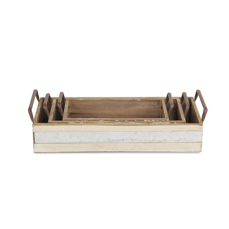 Weston Set of 3 Long Metal Accented Wood Crates
