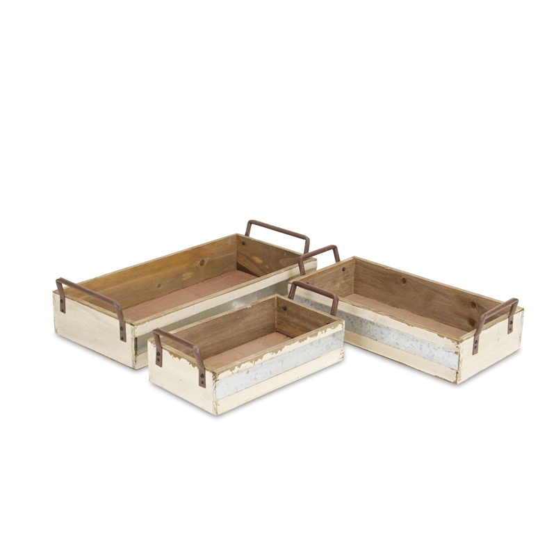 Weston Set of 3 Long Metal Accented Wood Crates