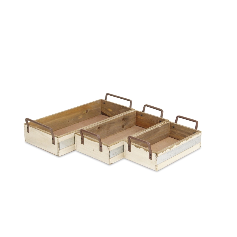 Weston Set of 3 Long Metal Accented Wood Crates