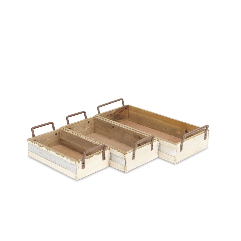 Weston Set of 3 Long Metal Accented Wood Crates