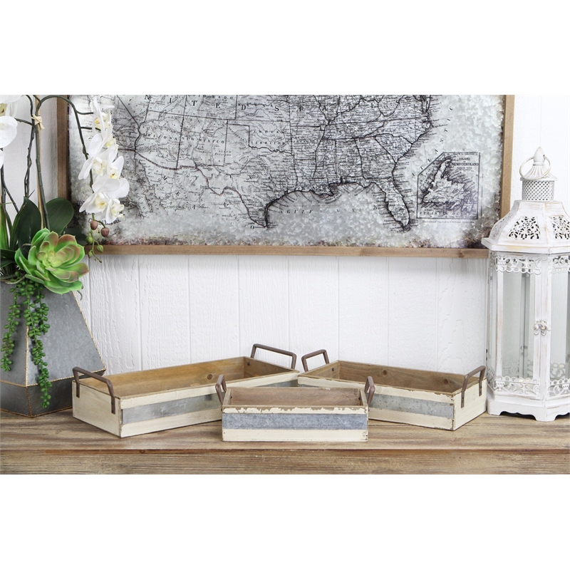 Weston Set of 3 Long Metal Accented Wood Crates