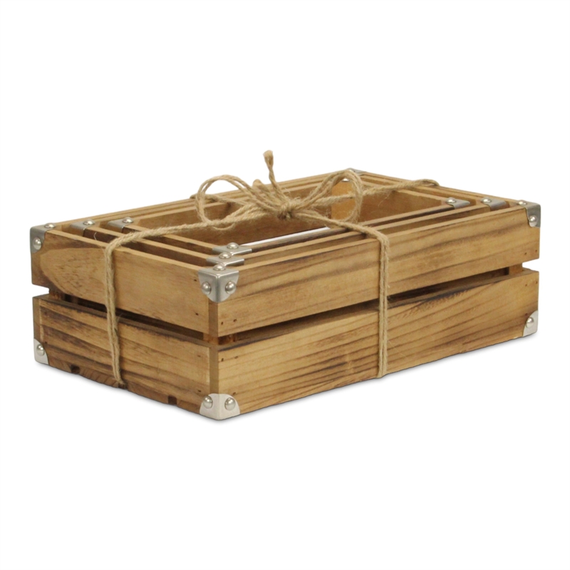 Rustic Farmstead Dark Brown Studded Rectangular Wood Crate Set