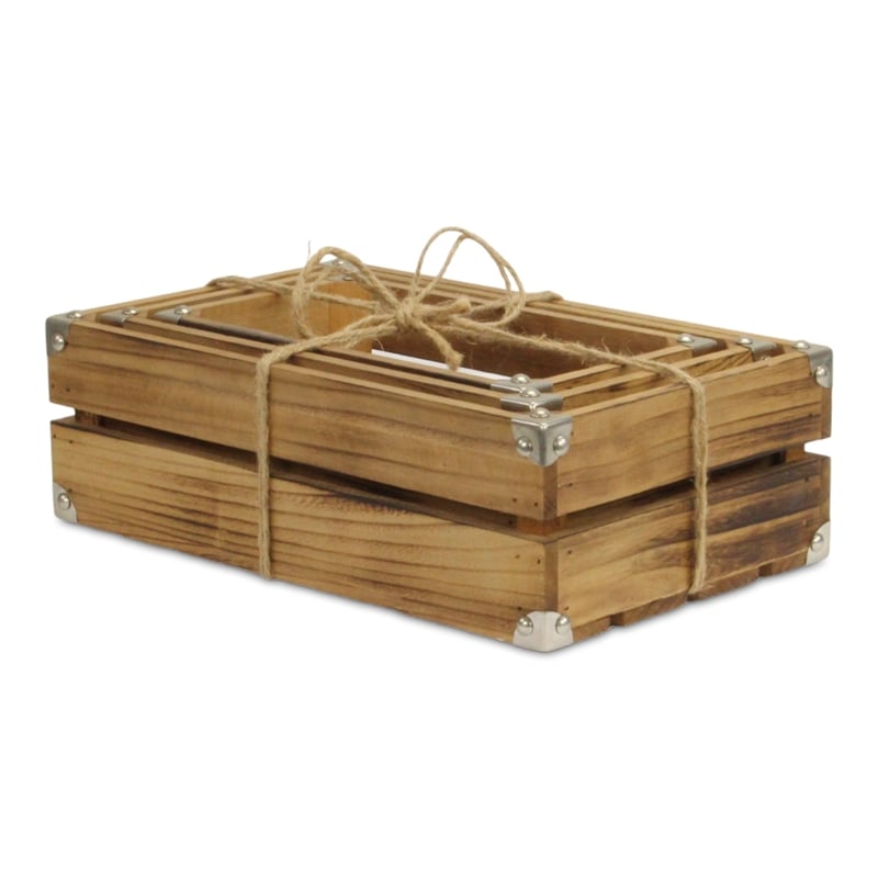 Rustic Farmstead Dark Brown Studded Rectangular Wood Crate Set