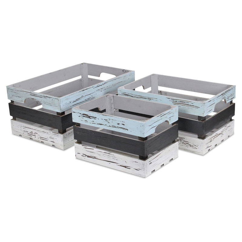 Feliciana Set of 3 Rectangular Wood Slat Crates - Multicolor