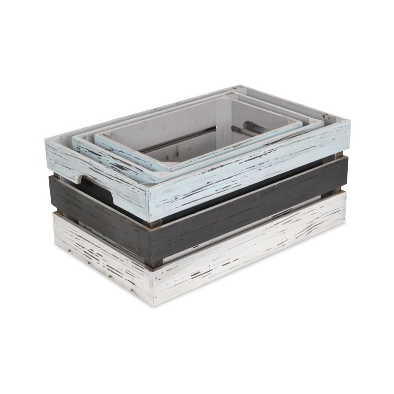 Feliciana Set of 3 Rectangular Wood Slat Crates - Multicolor