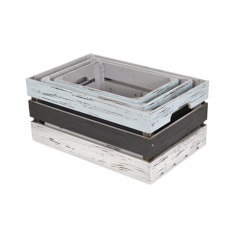 Feliciana Set of 3 Rectangular Wood Slat Crates - Multicolor