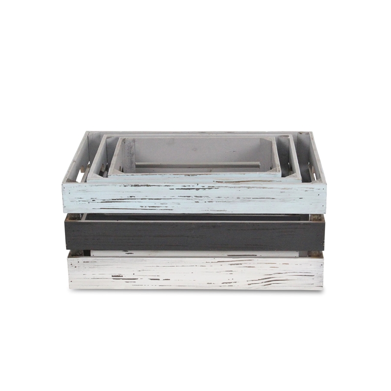 Feliciana Set of 3 Rectangular Wood Slat Crates - Multicolor