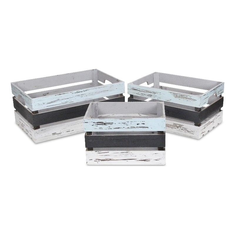 Feliciana Set of 3 Rectangular Wood Slat Crates - Multicolor