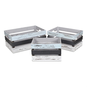 Feliciana Set of 3 Rectangular Wood Slat Crates - Multicolor