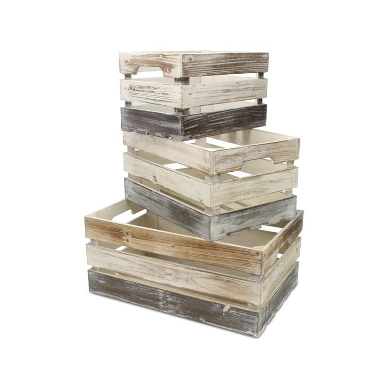Feliciana Set of 3 Rectangular Wood Slat Crates - Tricolor