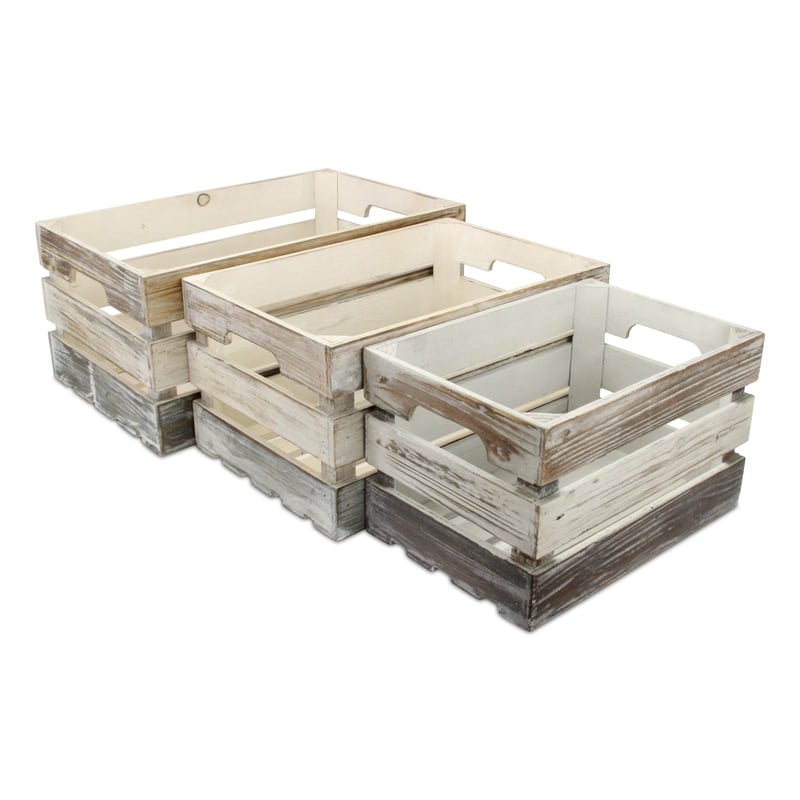 Feliciana Set of 3 Rectangular Wood Slat Crates - Tricolor