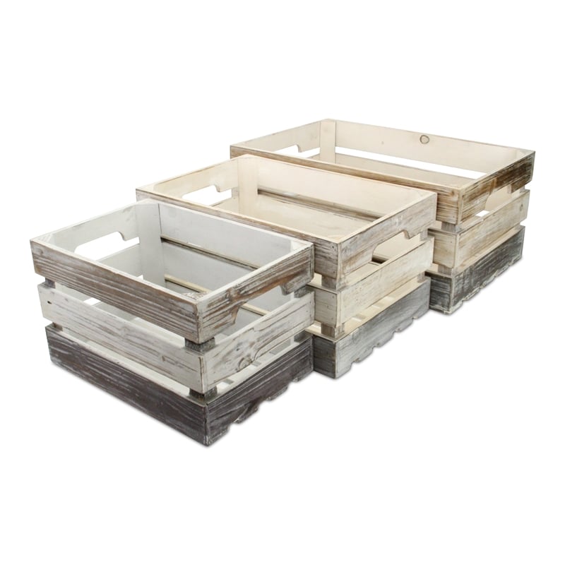 Feliciana Set of 3 Rectangular Wood Slat Crates - Tricolor