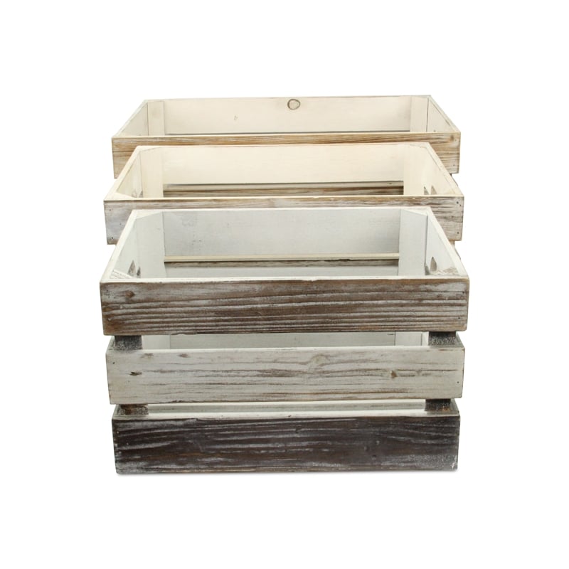 Feliciana Set of 3 Rectangular Wood Slat Crates - Tricolor